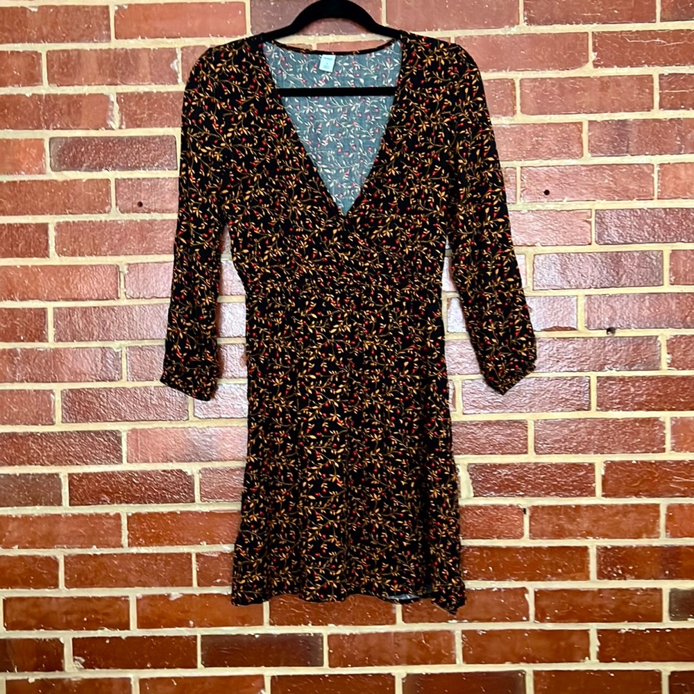 Black Floral Print long sleeve dress, size small
